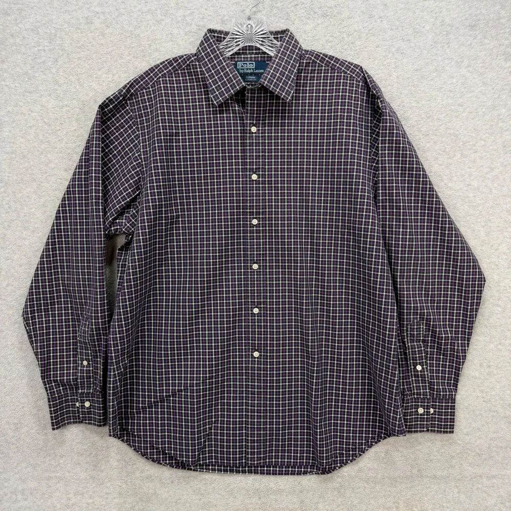 Polo Ralph Lauren Shirt Mens XL Purple Black Plaid‎ Curham Classic Fit Y2K Retro